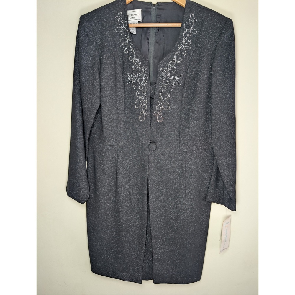 Karin Stevens Petite‎ Black Sparkle Embellished Button Front Dress Size 14P